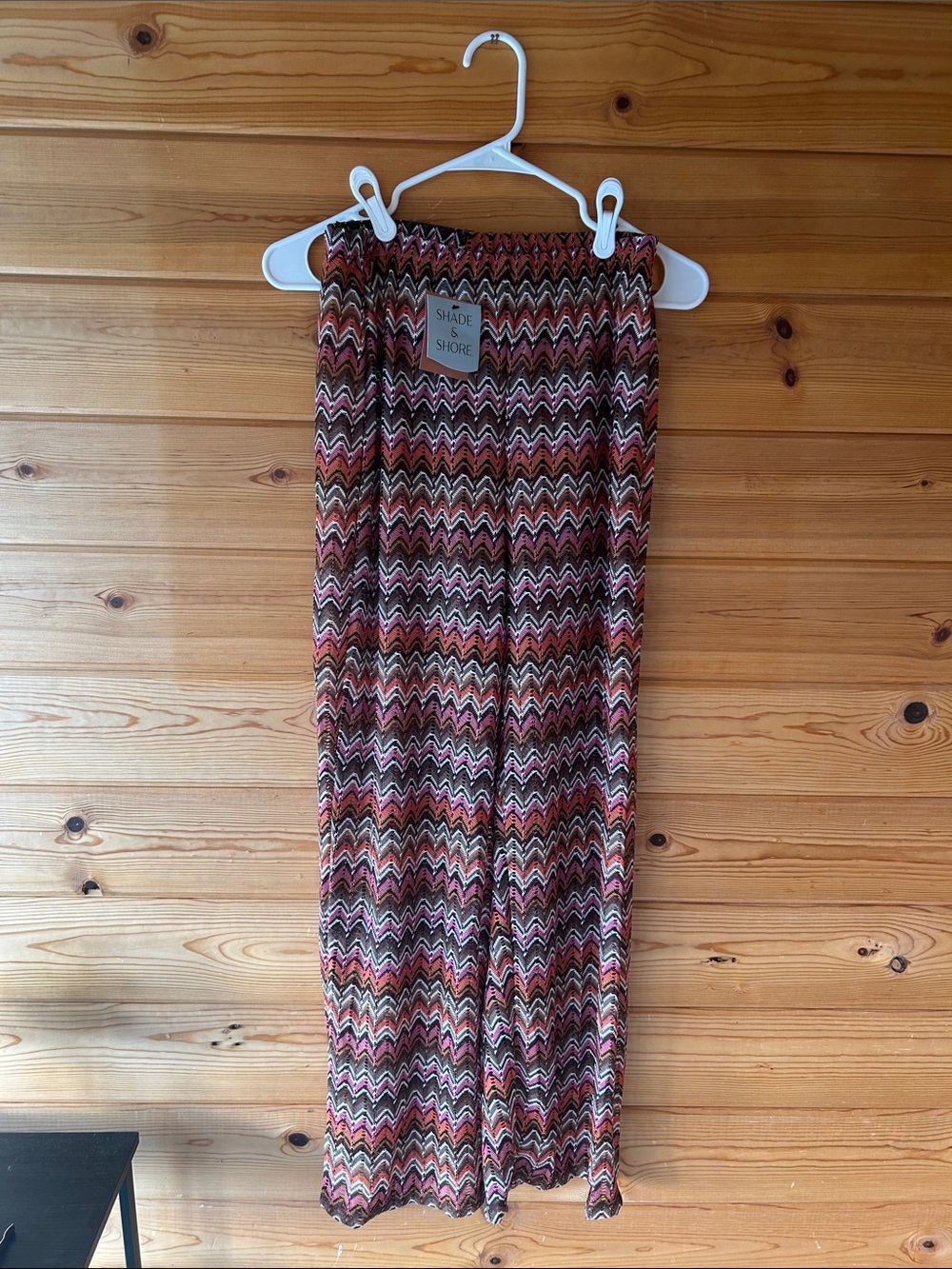 Shade & Shore Wide-Leg Zigzag Pants in Pink, Brown & Cream